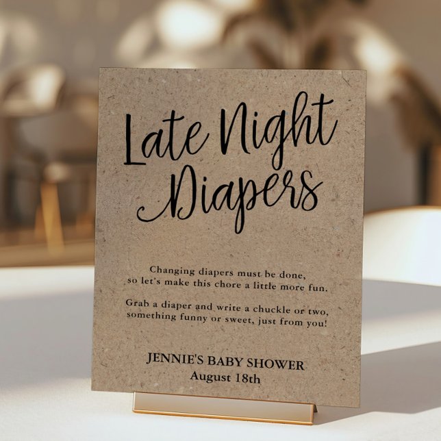 Affiche Rustic Kraft Late Night Diaper Activité Douche (Créateur téléchargé)