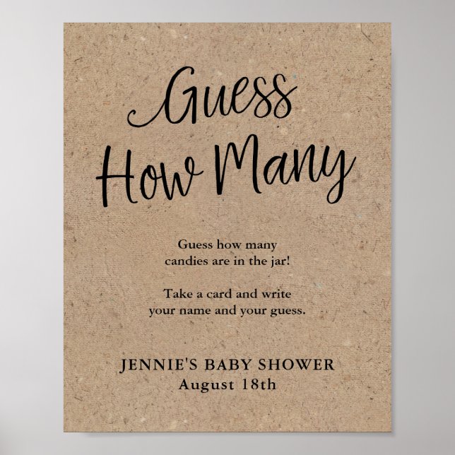 Affiche Rustic Kraft Script Devine Combien D'Écran De Jeu (Devant)