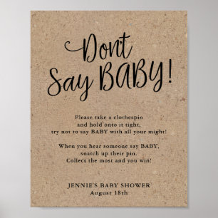 Affiche Rustic Kraft Script Ne pas dire Baby Game