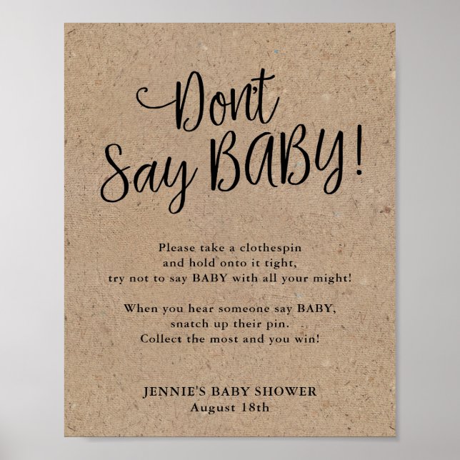 Affiche Rustic Kraft Script Ne pas dire Baby Game (Devant)