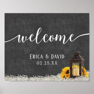 Affiche Rustic Lantern Country Floral Wedding Welcome