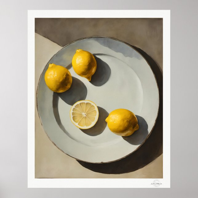 Affiche Rustic Lemon Still Life Oil Painting Art Print (Devant)