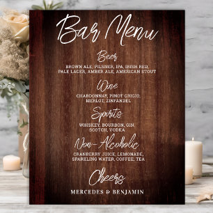 Affiche Rustic Mariage Drink Menu barre personnalisée