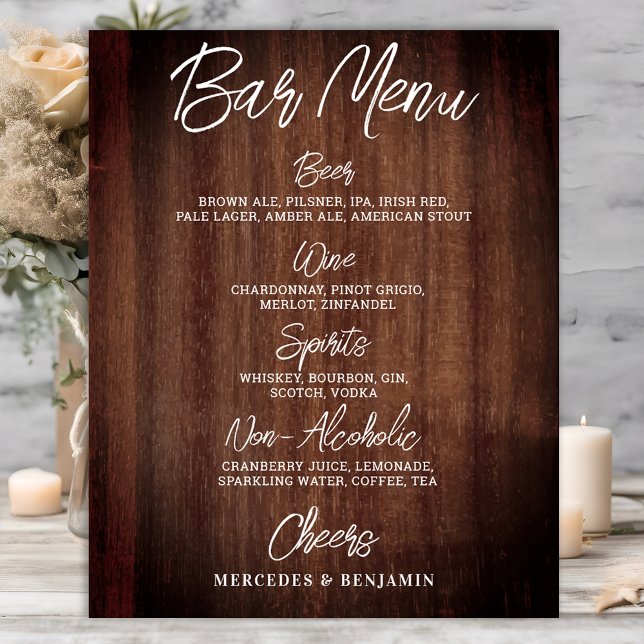 Affiche Rustic Mariage Drink Menu barre personnalisée (Créateur téléchargé)