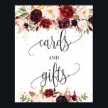 Affiche Rustic marsala burgundy boho cards and gifts sign<br><div class="desc">Rustic marsala burgundy boho cards and gifts sign 8x10 poster bridal shower or wedding,  Contact me for matching items or for customization,  Blush Roses ©</div>