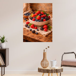 Affiche Rustic Mixed Berries Still Life a Cozy Food