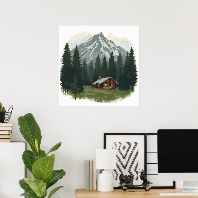 Affiche Rustic Mountain Cabine - Wilderness Retreat Wall A (Bureau à domicile)
