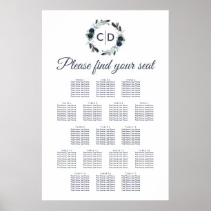 Affiche Rustic Navy Peony Mariage 17 Table Seating Chart