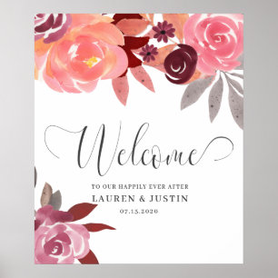 Affiche Rustic Peonies Elegant Script Mariage Bienvenue