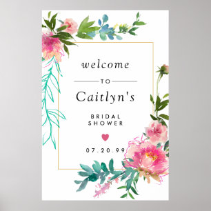 Affiche Rustic Pink Floral Boho Bridal Shower Welcome Sign