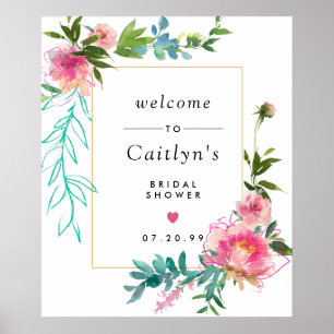 Affiche Rustic Pink Floral Boho Bridal Shower Welcome Sign