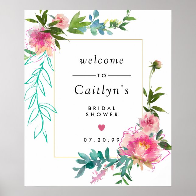 Affiche Rustic Pink Floral Boho Bridal Shower Welcome Sign (Devant)