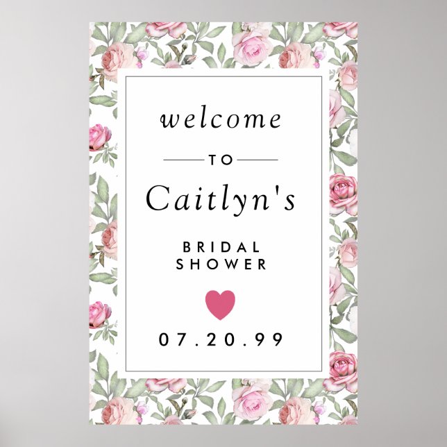 Affiche Rustic Pink Floral Bridal Shower Welcome Sign (Devant)