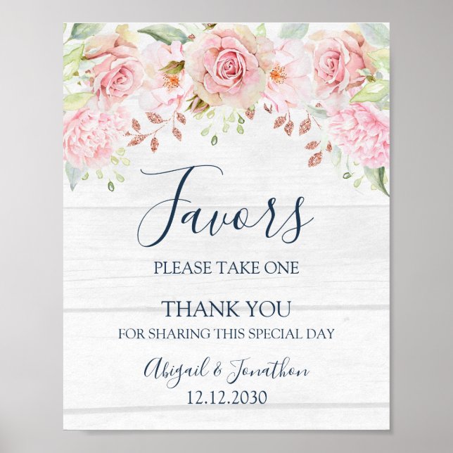 Affiche Rustic Pink Floral Spring Wedding Favors Sign (Devant)