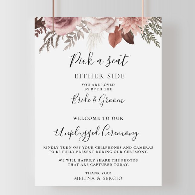 Affiche Rustic Rose Gold Floral Wedding Unplugged Ceremony (Créateur téléchargé)