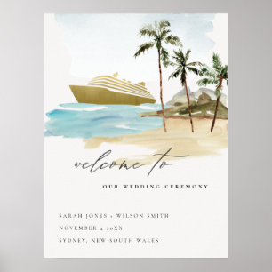Affiche Rustic Seascape Beach Cruise Palm Mariage Bienvenu