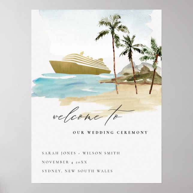 Affiche Rustic Seascape Beach Cruise Palm Mariage Bienvenu (Devant)