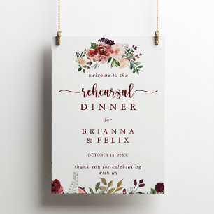 Affiche Rustic Summer Floral Rehearsal Dinner Welcome Sign