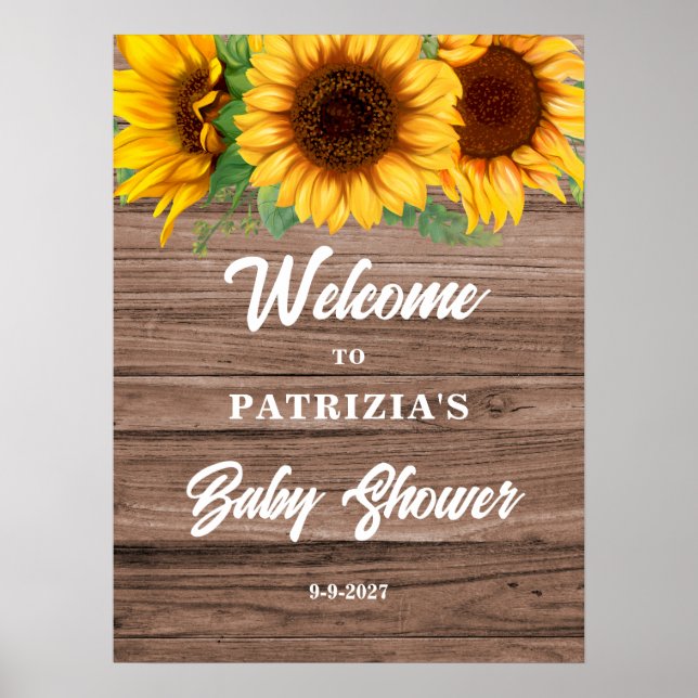 Affiche Rustic Sunflower Fall Welcome Baby Shower  (Devant)