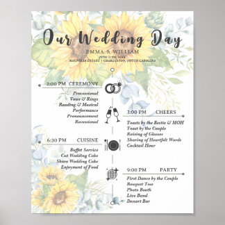 Affiche Rustic Sunflower Floral Timeline Programme de mari
