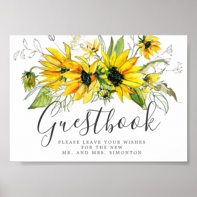 Affiche Rustic Sunflower Wedding Guestbook Sign (Devant)