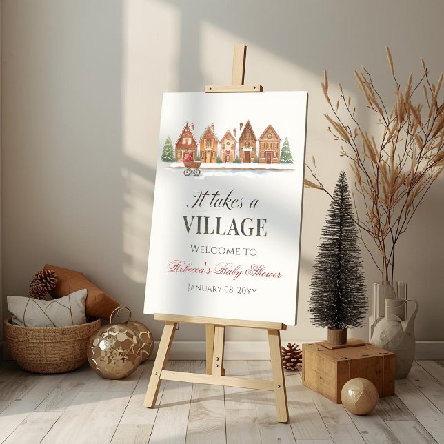 Affiche Rustic Village Maisons Baby shower d'hiver Accueil (Créateur téléchargé)