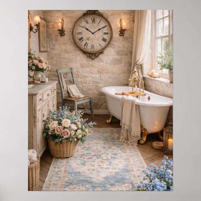 Affiche Rustic Wall Art French Farmhouse Bathroom (Devant)