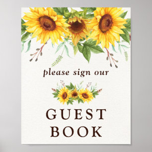 Affiche Rustic Watercolor Sunflowers Mariage Livre d'invit