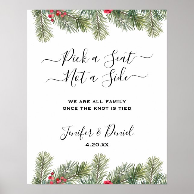 Affiche Rustic Winter Berry Pine Mariage de verdure (Devant)