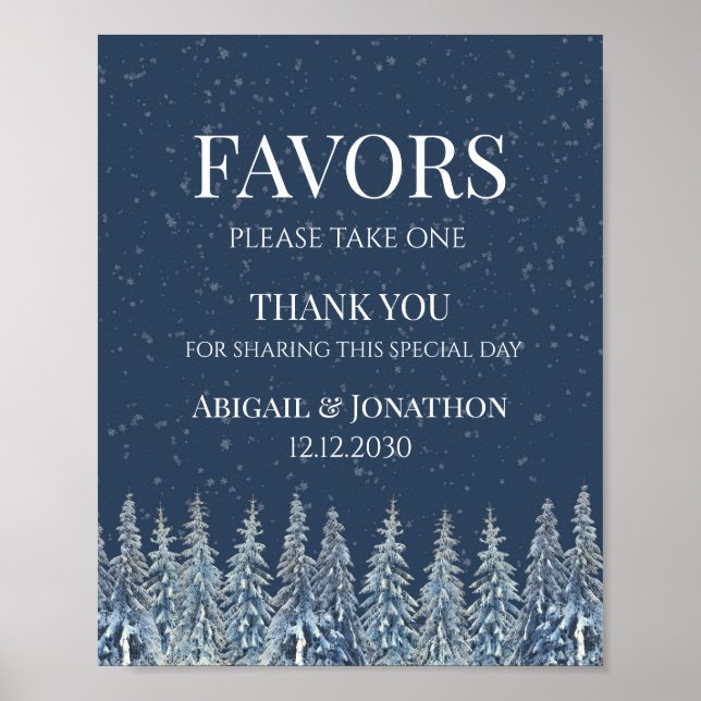 Affiche Rustic Winter Forest Wedding Favors Sign (Devant)