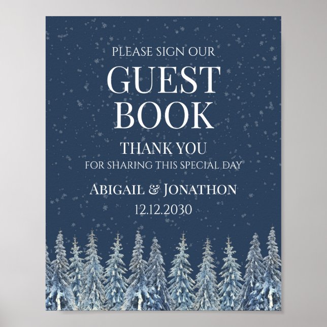 Affiche Rustic Winter Forest Wedding Guest Book Sign (Devant)