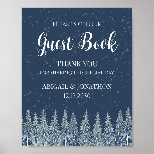 Affiche Rustic Winter Forest Wedding Guest Book Sign (Devant)
