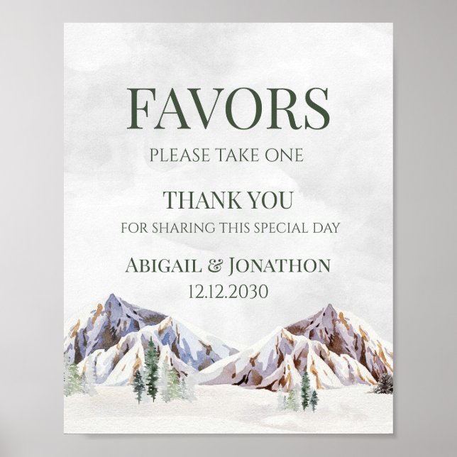 Affiche Rustic Winter Mountain Wedding Favors Sign (Devant)