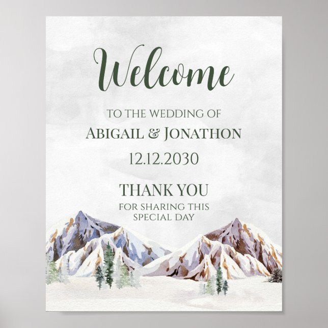 Affiche Rustic Winter Mountain Wedding Welcome (Devant)