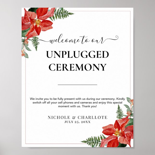 Affiche Rustic Winter Poinsettia Red Christmas Wedding (Devant)