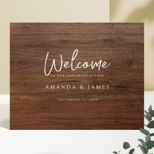 Affiche Rustic Wood Look Dîner de répétition Mariage Bienv