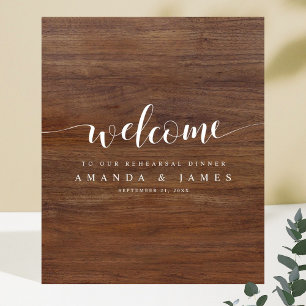 Affiche Rustic Wood Look Dîner de répétition Mariage Bienv