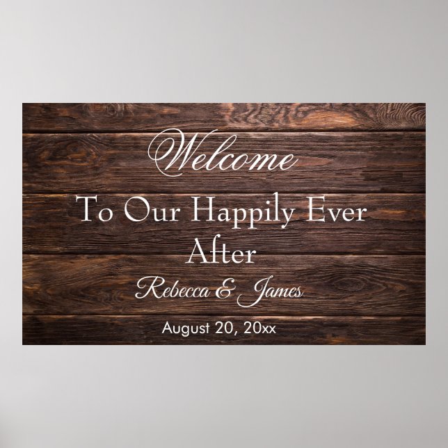 Affiche Rustic Wood Our Happily After Welcome Wedding (Devant)