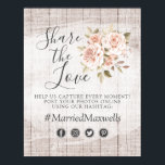 Affiche Rustic Wood Romantic Mariage Rose Hashtag Photo<br><div class="desc">Invitation vos invités mariages à s'impliquer avec les photos! Capturez chaque moment de votre journée spéciale et postez sur les médias sociaux avec un hashtag personnalisé. Roses de jardin élégants dans un style chic shabby jettent une touche chaleureuse de rougeur et de corail pour une fête mariage de ferme! Avec...</div>