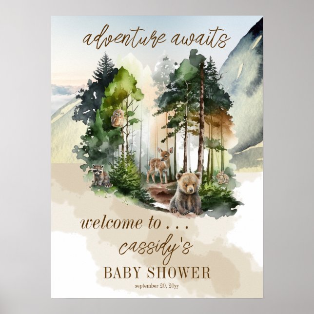 Affiche Rustic Woodland Adventure Attend Boy Baby shower (Devant)