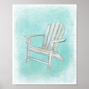 Affiche Rustique Adirondack Chaise Plage côtière Décor en 