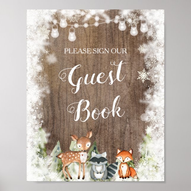 Affiche Rustique Animaux d'hiver Woodland Baby Livre d'inv (Devant)