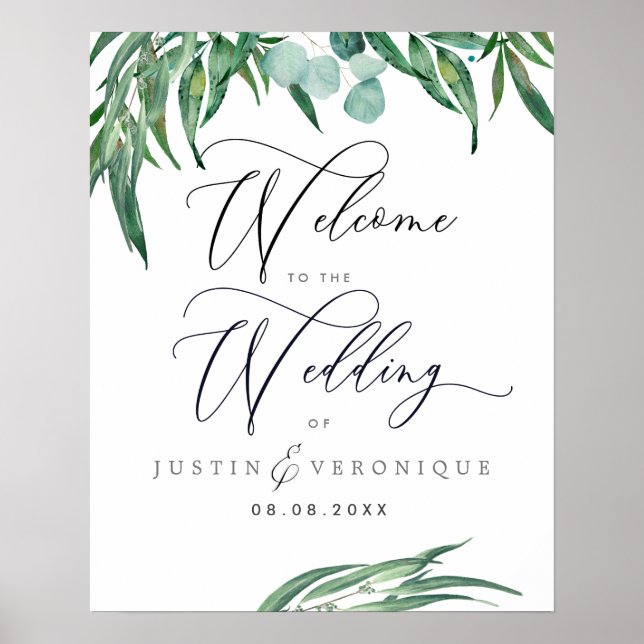 Affiche Rustique Aquarelle Verdure Eucalyptus Mariage (Devant)
