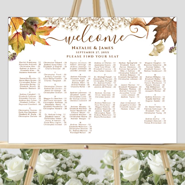 Affiche Rustique Automne Mariage Siège Alphabétique (Créateur téléchargé)