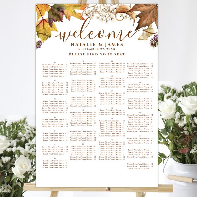 Affiche Rustique Automne Mariage Table Alphabétique Siège (Créateur téléchargé)