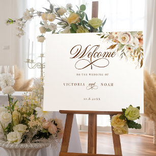Affiche Rustique Automne Rose Botanique Script Bienvenue