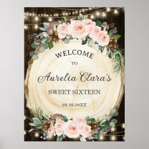 Affiche Rustique Blush Floral Enchanted Sweet sixteen Forê