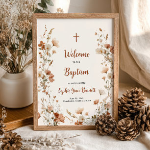 Affiche Rustique Boho Dusty Rose Fleur sauvage Baptême Bie