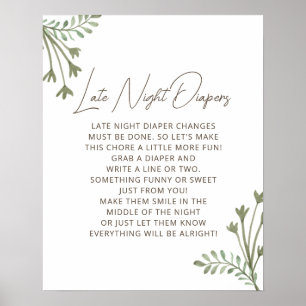 Affiche Rustique Boho tard de nuit Diapers Baby shower jeu