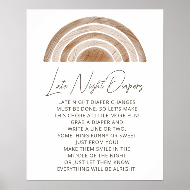 Affiche Rustique Boho tard de nuit Diapers Baby shower jeu (Devant)